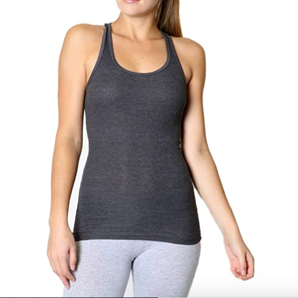 Grey ribbed racerback tank top